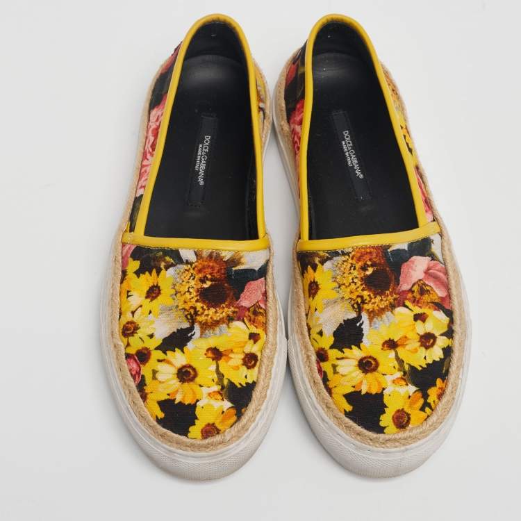Pre Owned Dolce & Gabbana Multicolor  Canvas And Leather Slip On Sneakers Size 30.5