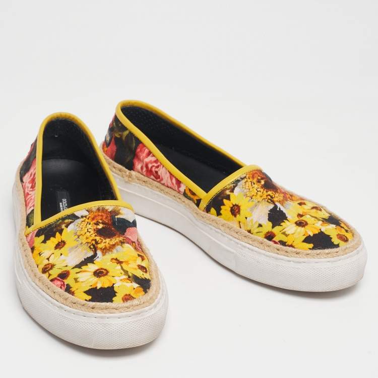Pre Owned Dolce & Gabbana Multicolor  Canvas And Leather Slip On Sneakers Size 30.5