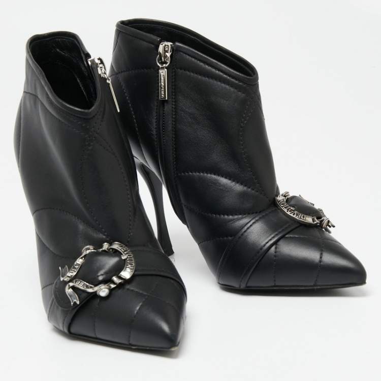 Pre Owned Dolce & Gabbana Black Leather Ankle Devotion Ankle Boots Size 37
