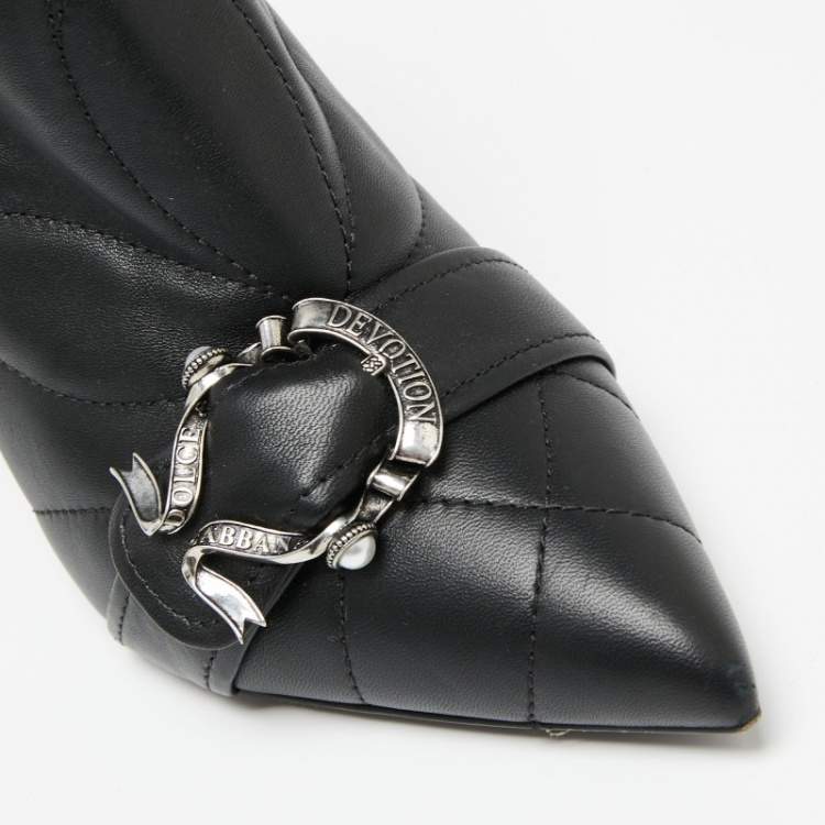 Pre Owned Dolce & Gabbana Black Leather Ankle Devotion Ankle Boots Size 37