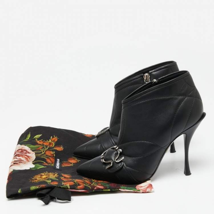 Pre Owned Dolce & Gabbana Black Leather Ankle Devotion Ankle Boots Size 37