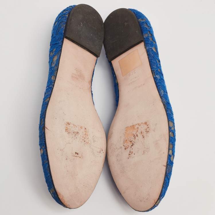Pre Owned Dolce & Gabbana Royal Blue Lace Taormina Ballet Flats Size 39.5