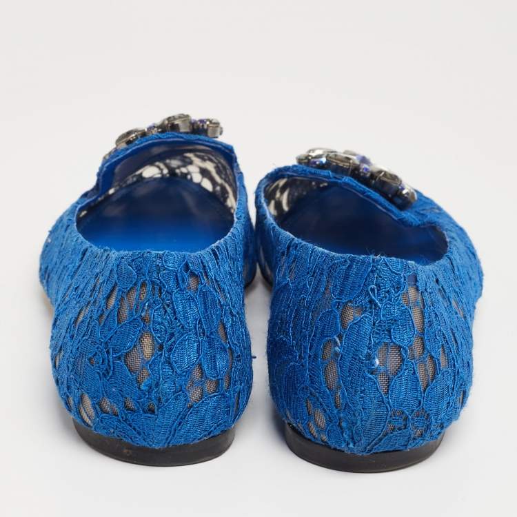 Pre Owned Dolce & Gabbana Royal Blue Lace Taormina Ballet Flats Size 39.5