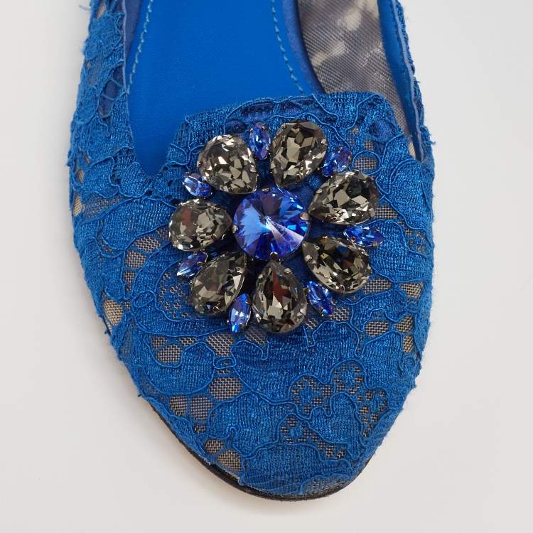Pre Owned Dolce & Gabbana Royal Blue Lace Taormina Ballet Flats Size 39.5