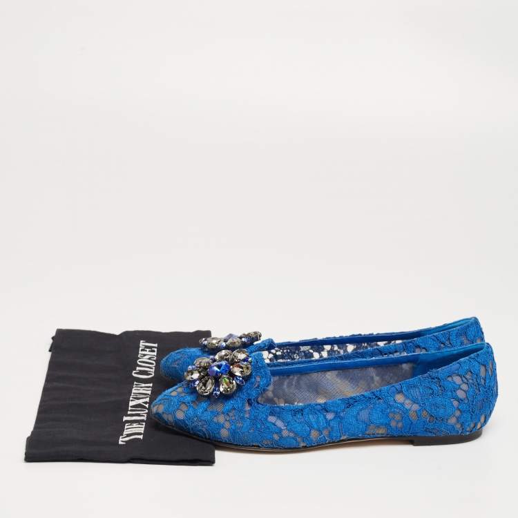 Pre Owned Dolce & Gabbana Royal Blue Lace Taormina Ballet Flats Size 39.5