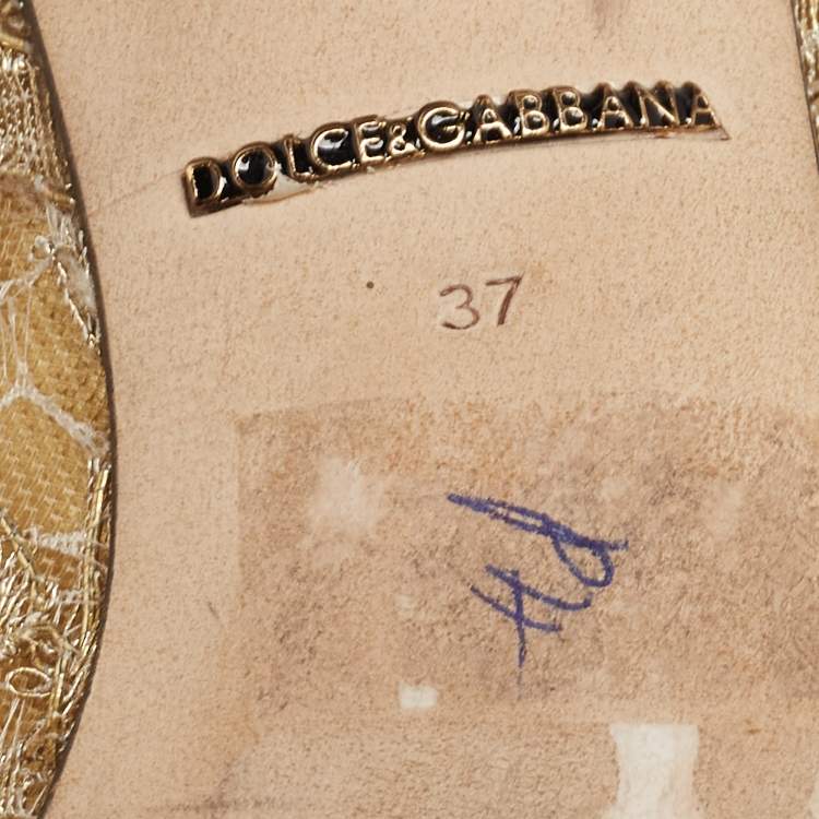 Pre Owned Dolce & Gabbana Gold Lace Bellucci Pumps Size 37