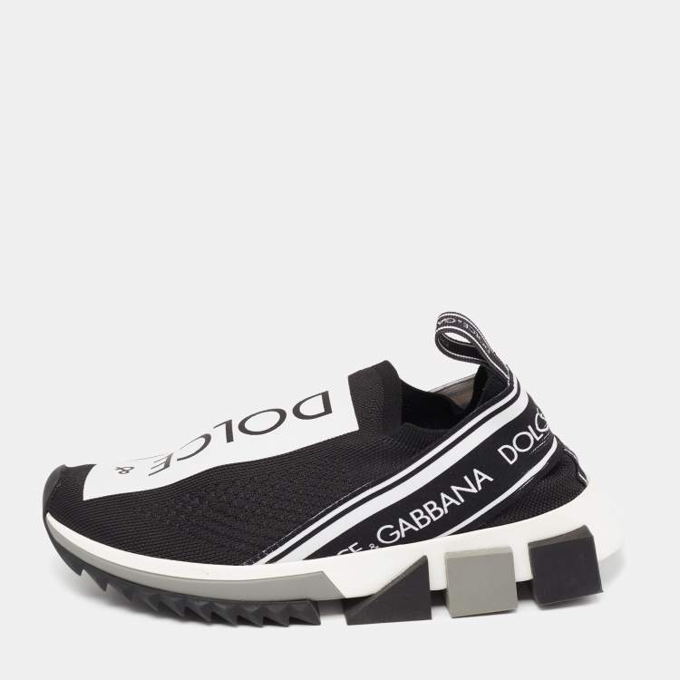 Pre Owned Dolce & Gabbana Black/White Knit Fabric Sorrento Slip-On Sneakers Size 36
