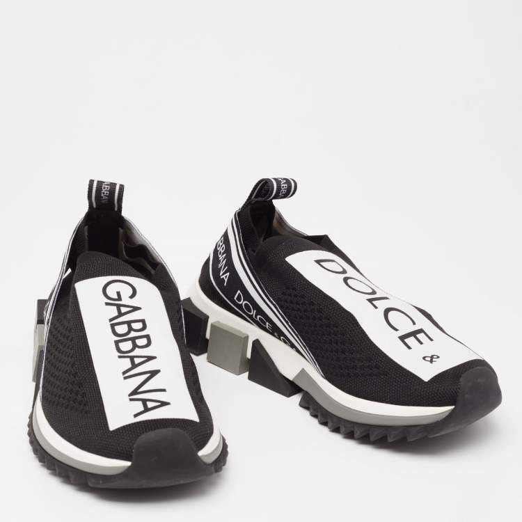 Pre Owned Dolce & Gabbana Black/White Knit Fabric Sorrento Slip-On Sneakers Size 36