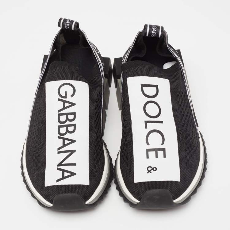 Pre Owned Dolce & Gabbana Black/White Knit Fabric Sorrento Slip-On Sneakers Size 36