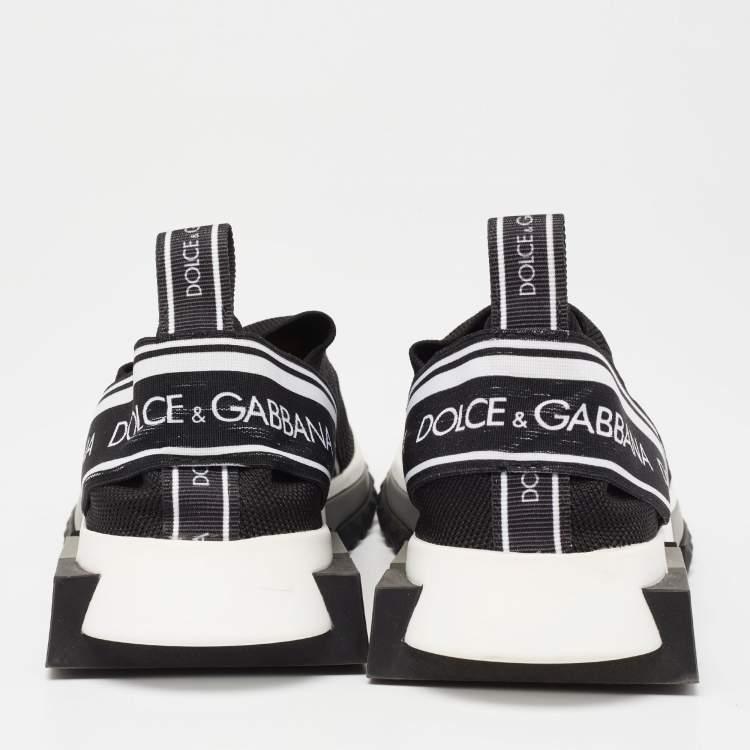 Pre Owned Dolce & Gabbana Black/White Knit Fabric Sorrento Slip-On Sneakers Size 36
