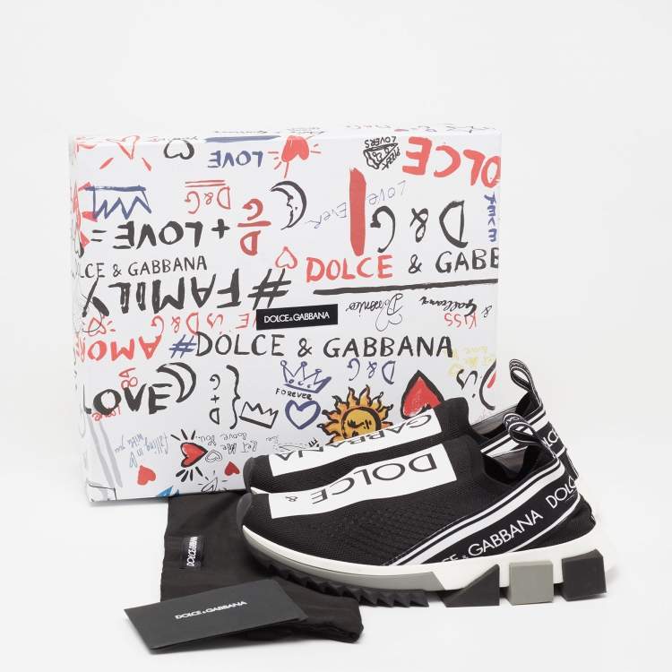 Pre Owned Dolce & Gabbana Black/White Knit Fabric Sorrento Slip-On Sneakers Size 36