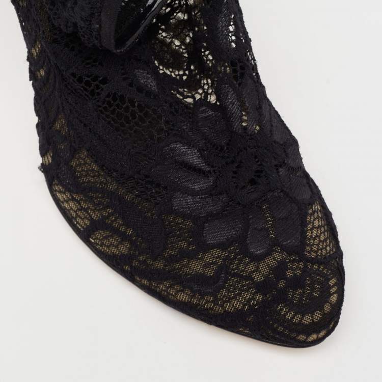 Pre Owned Dolce & Gabbana Navy Blue Lace and Mesh Stretch Booties Size 38.5