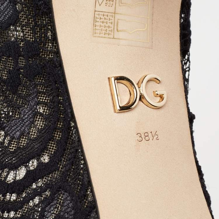 Pre Owned Dolce & Gabbana Navy Blue Lace and Mesh Stretch Booties Size 38.5