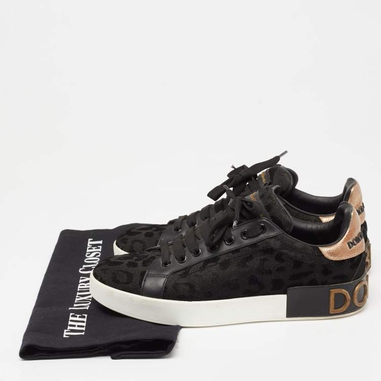 Pre Owned Dolce & Gabbana Black Lurex Fabric And Leather Logo Trainers Sneakers Size 38