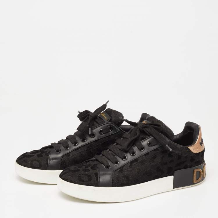 Pre Owned Dolce & Gabbana Black Lurex Fabric And Leather Logo Trainers Sneakers Size 38