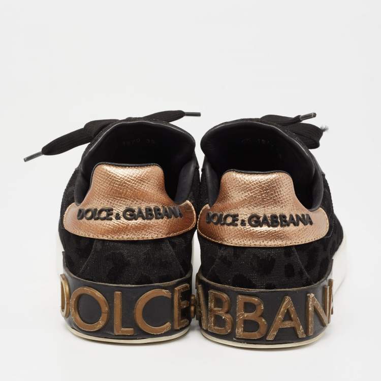 Pre Owned Dolce & Gabbana Black Lurex Fabric And Leather Logo Trainers Sneakers Size 38