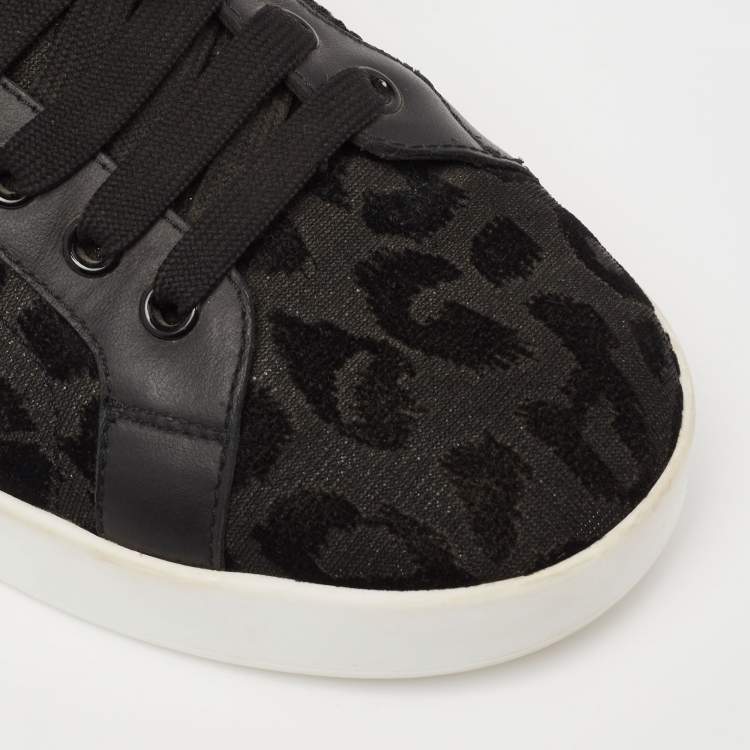 Pre Owned Dolce & Gabbana Black Lurex Fabric And Leather Logo Trainers Sneakers Size 38