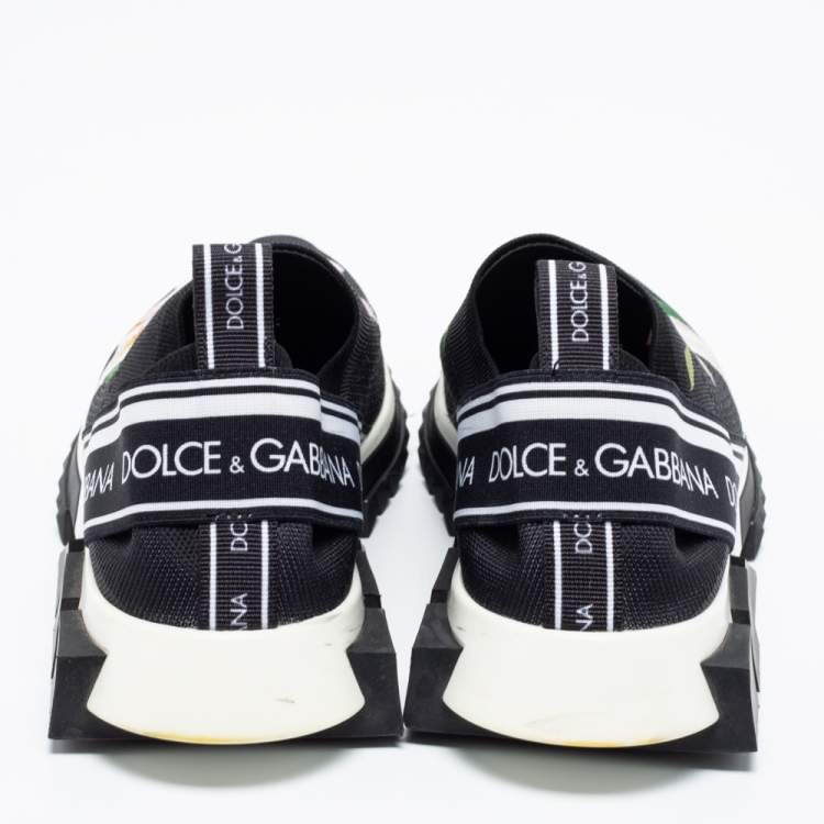 Pre Owned Dolce & Gabbana Black Floral Stretch Fabric Sorrento Slip-On Sneakers Size 41