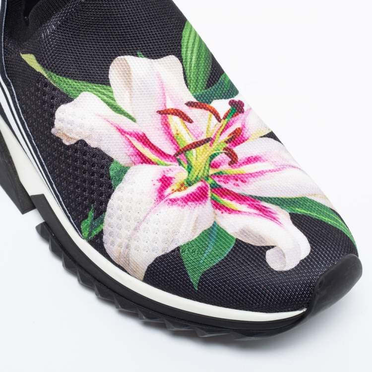 Pre Owned Dolce & Gabbana Black Floral Stretch Fabric Sorrento Slip-On Sneakers Size 41