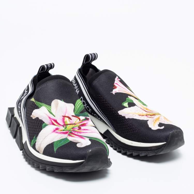 Pre Owned Dolce & Gabbana Black Floral Stretch Fabric Sorrento Slip-On Sneakers Size 41