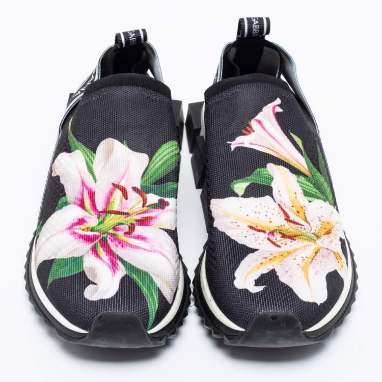 Pre Owned Dolce & Gabbana Black Floral Stretch Fabric Sorrento Slip-On Sneakers Size 41
