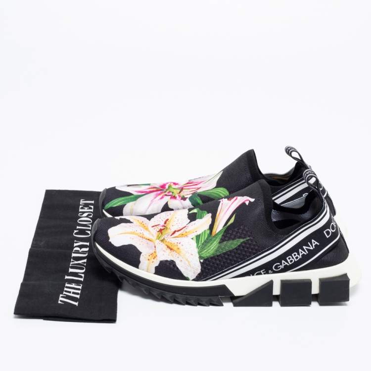 Pre Owned Dolce & Gabbana Black Floral Stretch Fabric Sorrento Slip-On Sneakers Size 41