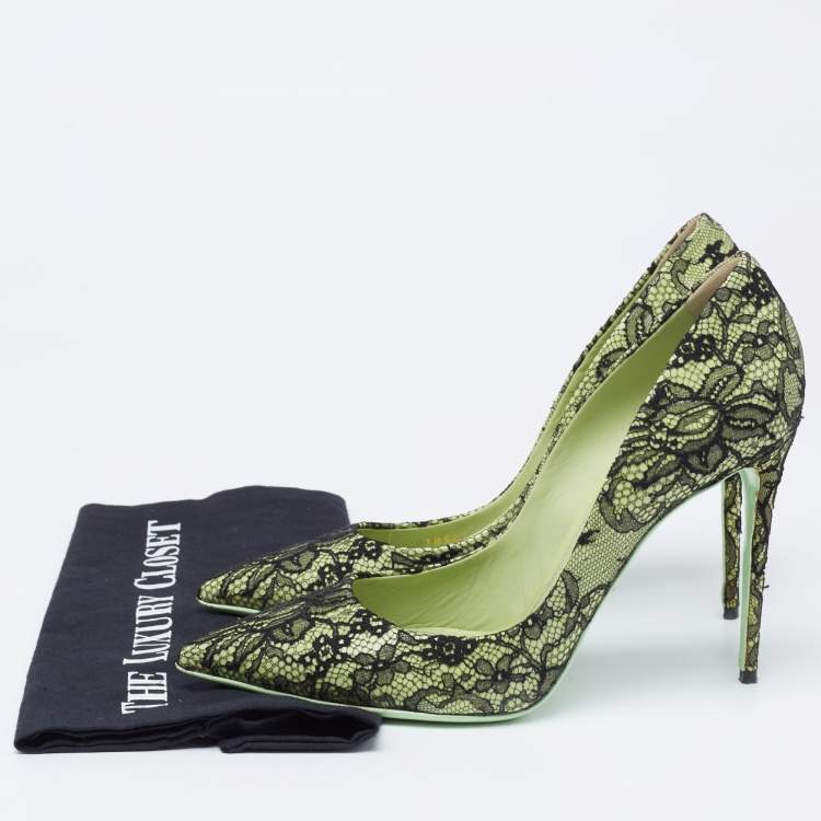 Pre Owned Dolce & Gabbana Black/Green Patent And Lace Pointed Toe Pumps Size 41