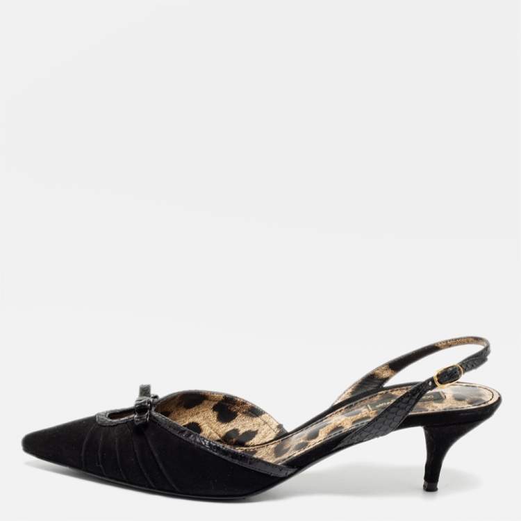 Pre Owned Dolce & Gabbana Black Suede And Python Bow Slingback Sandals Size 40
