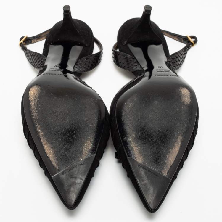 Pre Owned Dolce & Gabbana Black Suede And Python Bow Slingback Sandals Size 40
