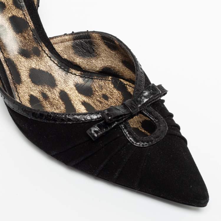 Pre Owned Dolce & Gabbana Black Suede And Python Bow Slingback Sandals Size 40