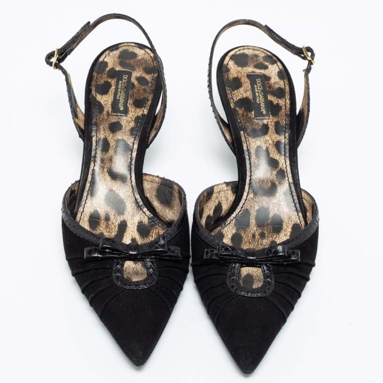 Pre Owned Dolce & Gabbana Black Suede And Python Bow Slingback Sandals Size 40