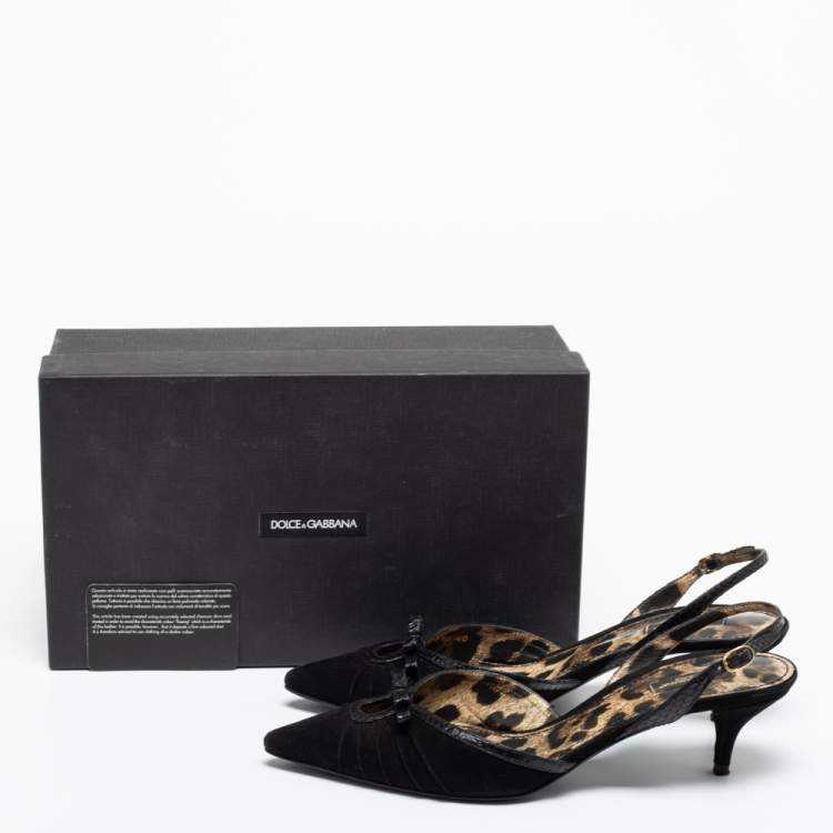 Pre Owned Dolce & Gabbana Black Suede And Python Bow Slingback Sandals Size 40