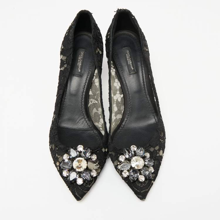 مملوكة مسبقًا Dolce & Gabbana Black Lace Crystal Embellished Bellucci Pumps Size 40