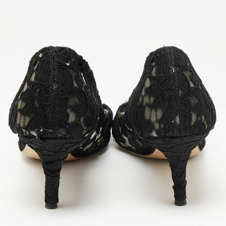 مملوكة مسبقًا Dolce & Gabbana Black Lace Crystal Embellished Bellucci Pumps Size 40