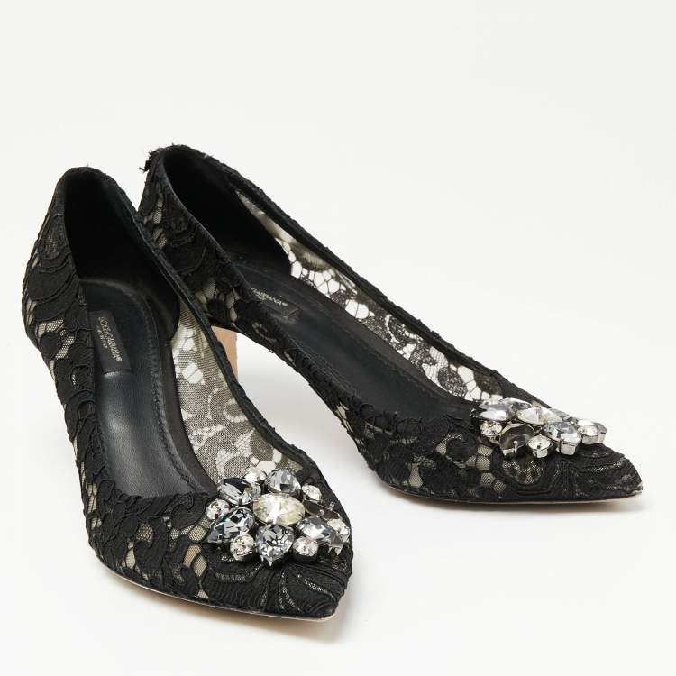 مملوكة مسبقًا Dolce & Gabbana Black Lace Crystal Embellished Bellucci Pumps Size 40