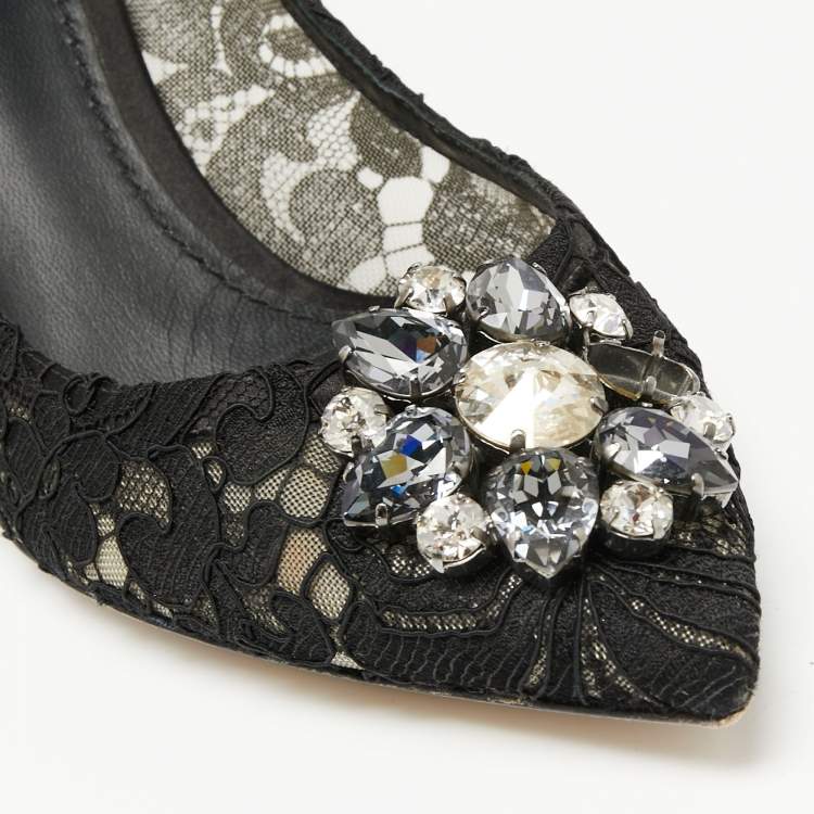مملوكة مسبقًا Dolce & Gabbana Black Lace Crystal Embellished Bellucci Pumps Size 40