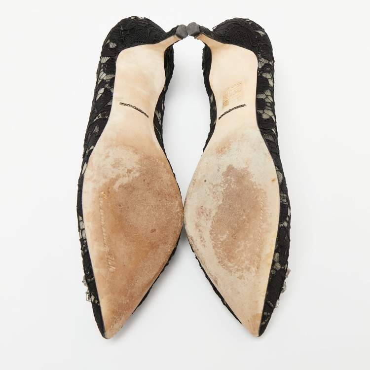 مملوكة مسبقًا Dolce & Gabbana Black Lace Crystal Embellished Bellucci Pumps Size 40