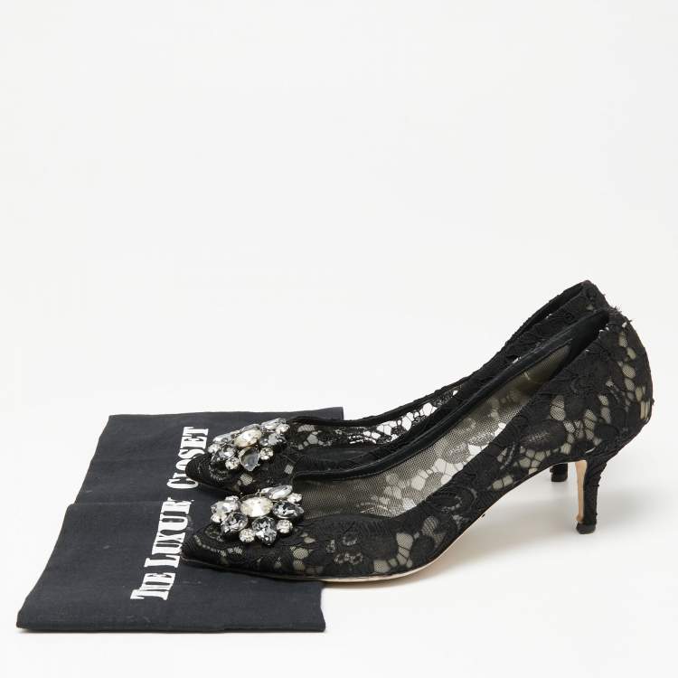 مملوكة مسبقًا Dolce & Gabbana Black Lace Crystal Embellished Bellucci Pumps Size 40