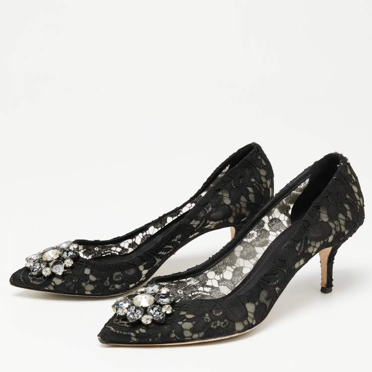 مملوكة مسبقًا Dolce & Gabbana Black Lace Crystal Embellished Bellucci Pumps Size 40