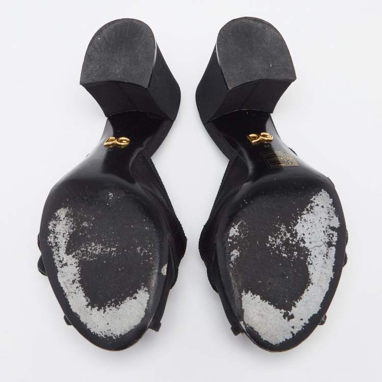 Pre Owned Dolce & Gabbana Black Mesh DG Buckles  Sandals Size 37