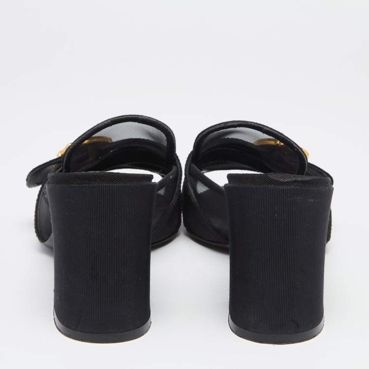 Pre Owned Dolce & Gabbana Black Mesh DG Buckles  Sandals Size 37