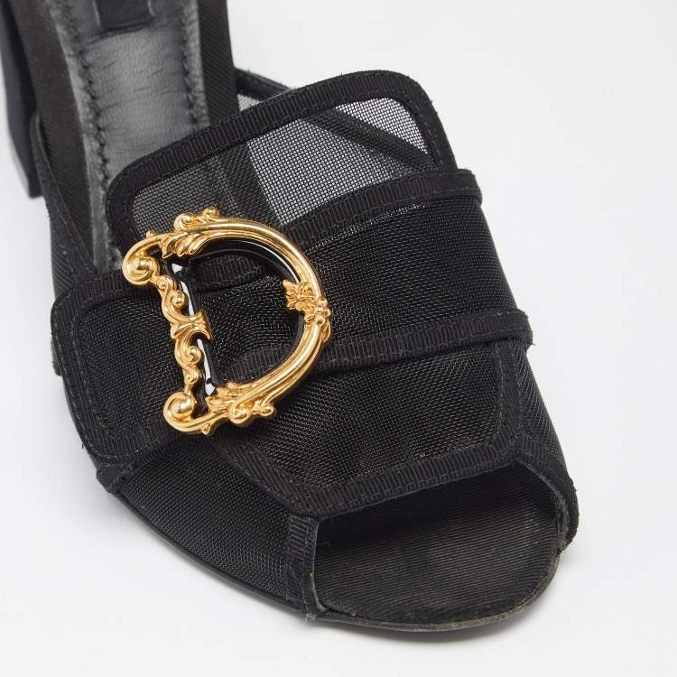 Pre Owned Dolce & Gabbana Black Mesh DG Buckles  Sandals Size 37