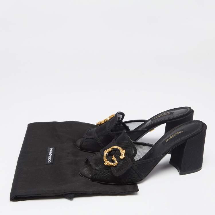 Pre Owned Dolce & Gabbana Black Mesh DG Buckles  Sandals Size 37