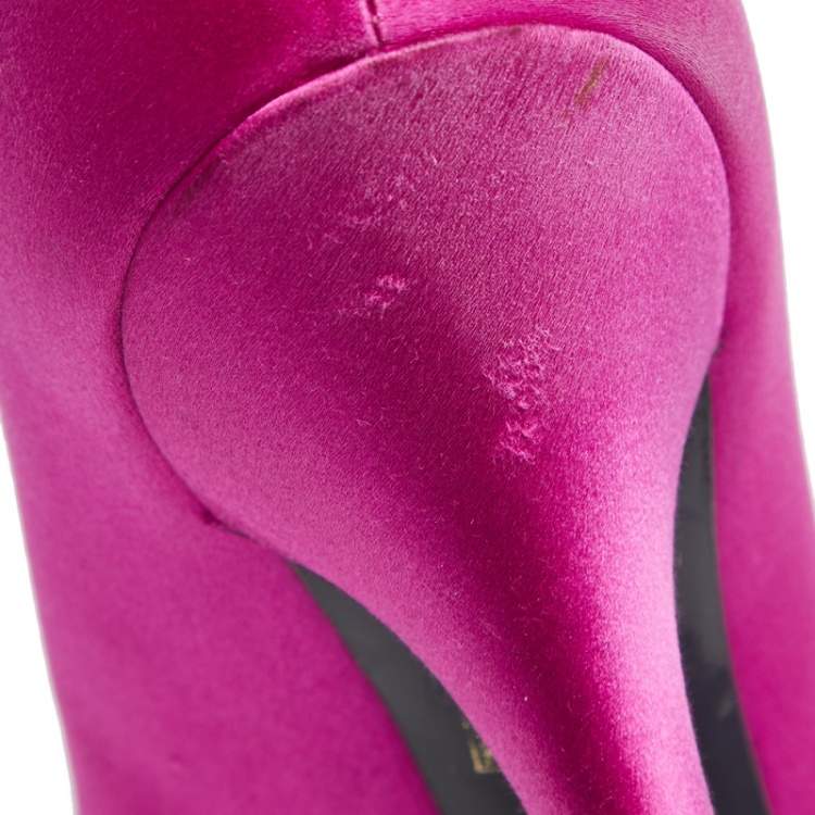 Pre Owned Dolce & Gabbana Pink/Red Satin Rose Applique Peep Toe Pumps Size 39
