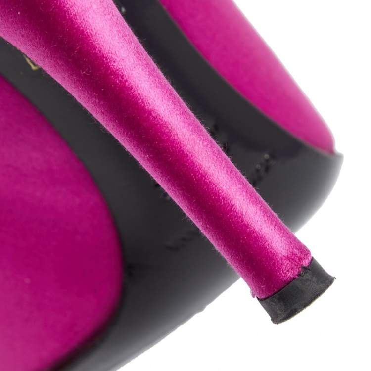 Pre Owned Dolce & Gabbana Pink/Red Satin Rose Applique Peep Toe Pumps Size 39
