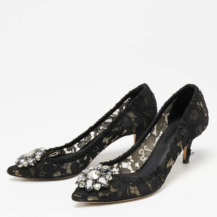 Pre Owned Dolce & Gabbana Black Lace Bellucci Pumps Size 37.5 
