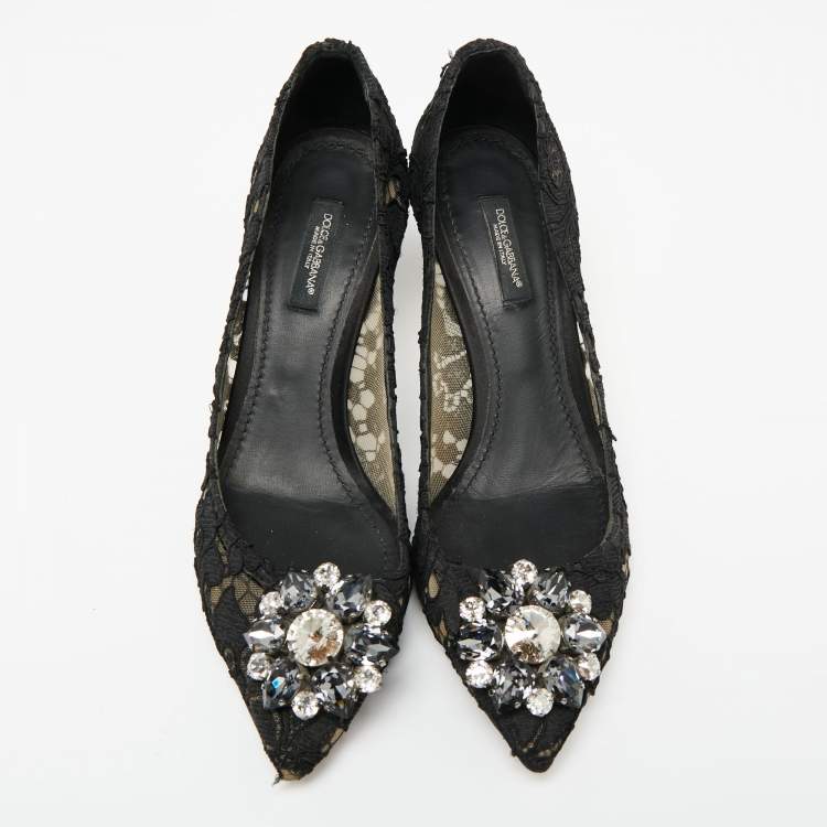 Pre Owned Dolce & Gabbana Black Lace Bellucci Pumps Size 37.5 
