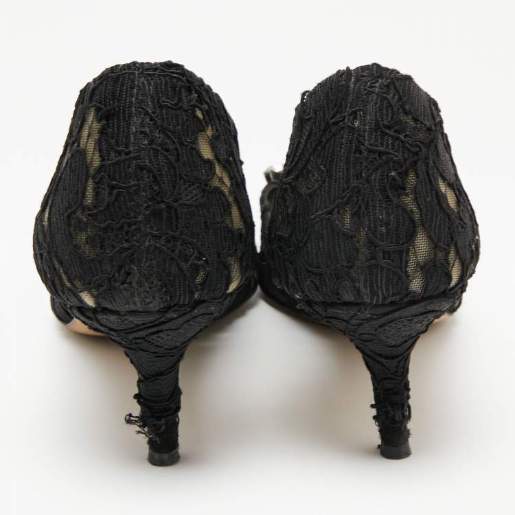 Pre Owned Dolce & Gabbana Black Lace Bellucci Pumps Size 37.5 