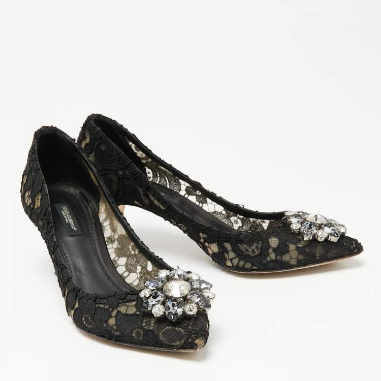 Pre Owned Dolce & Gabbana Black Lace Bellucci Pumps Size 37.5 