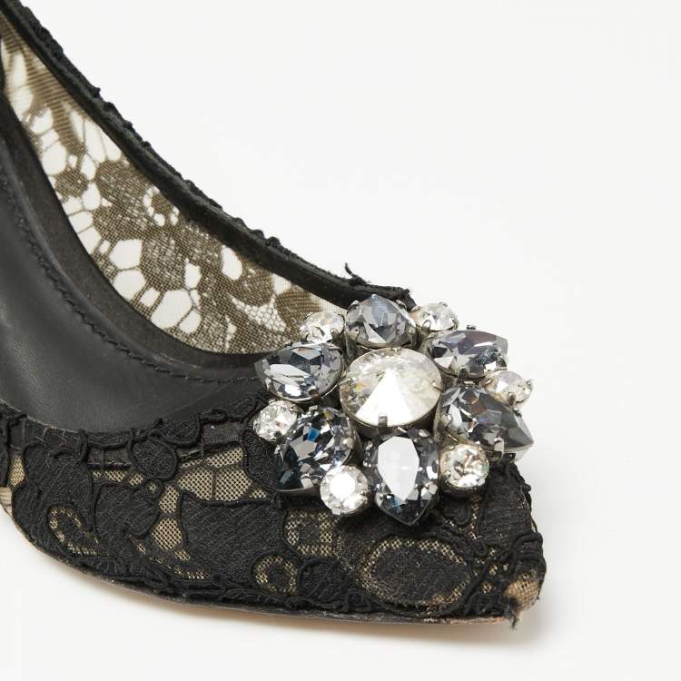 Pre Owned Dolce & Gabbana Black Lace Bellucci Pumps Size 37.5 